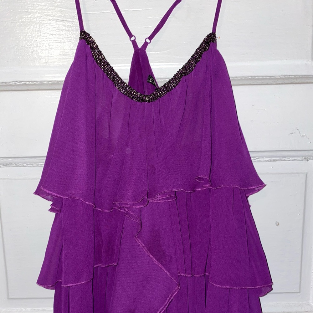 Express Purple Ruffle Lated Crossback Blouse